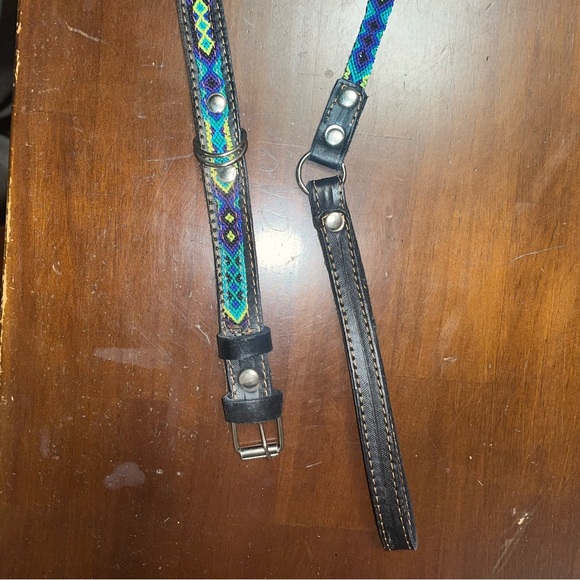 Mexican Embroidered Leather Dog Collar and Leash - Handmade and Brand New - Picture 2 of 4